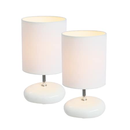 Simple Designs Stonies Small Stone Look Table Bedside Lamp, White, PK 2 LT2005-WHT-2PK
